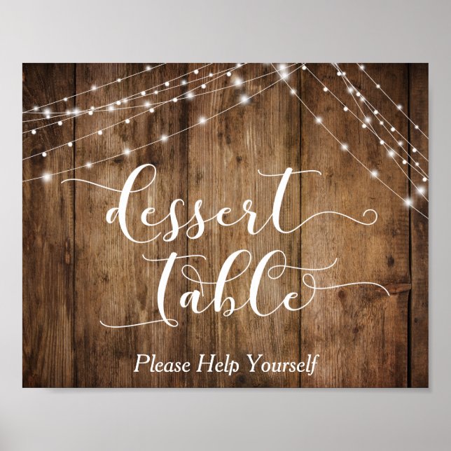 Wood & Lights Dessert Table Calligraphy Sign (Front)