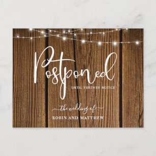 Wood & Lights, Postponement Wedding Announcement Postcard