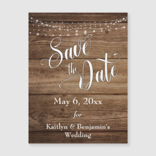 Wood Lights & Script Save The Date Magnetic Card