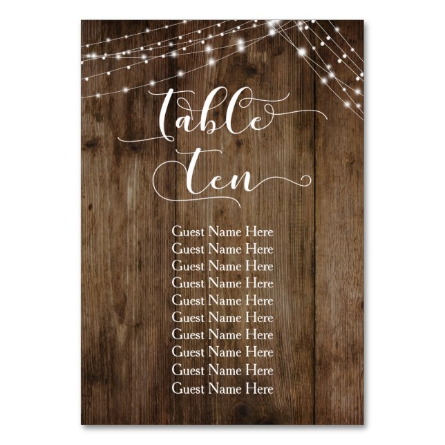 Wood & Lights Table Ten with Guest Names Card (Back)