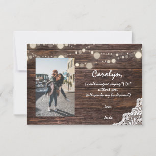 Wood Lights Will You Be My Bridesmaid? with Photo Invitation