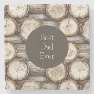 Wood Log Cabin Birthday Stone Coaster
