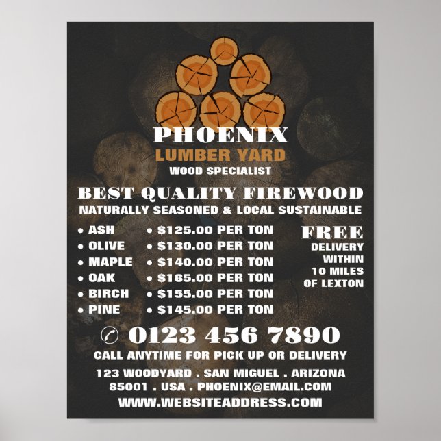Wood Log Logo, Lumber/Timber/Wood Yard Advert Poster (Front)