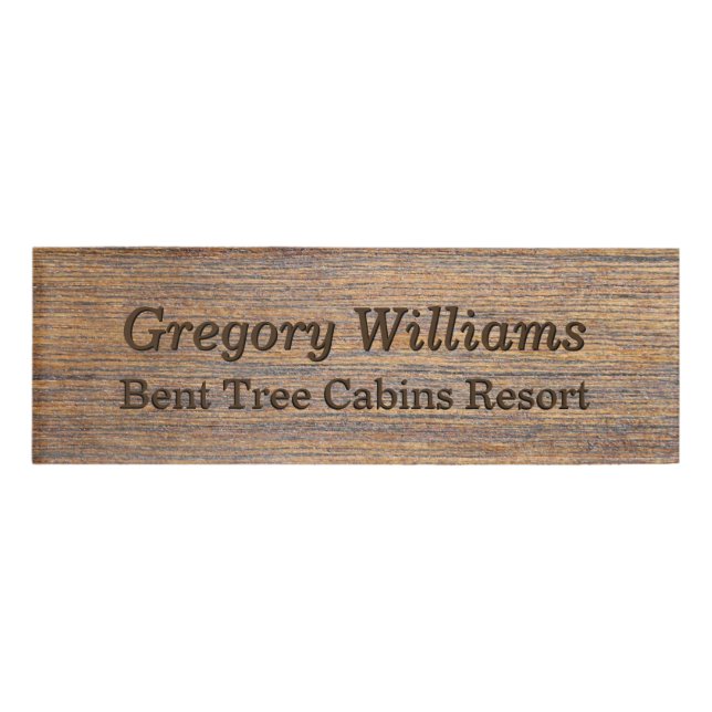 Wood Look Business Employee Name Tag (Front)