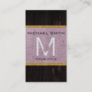 Wood Look Lavender Burlap Rustic Monogram Business Card