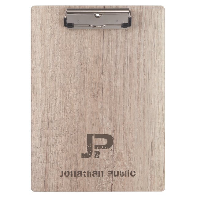Wood Look Monogram Template Distressed Text Name Clipboard (Front)