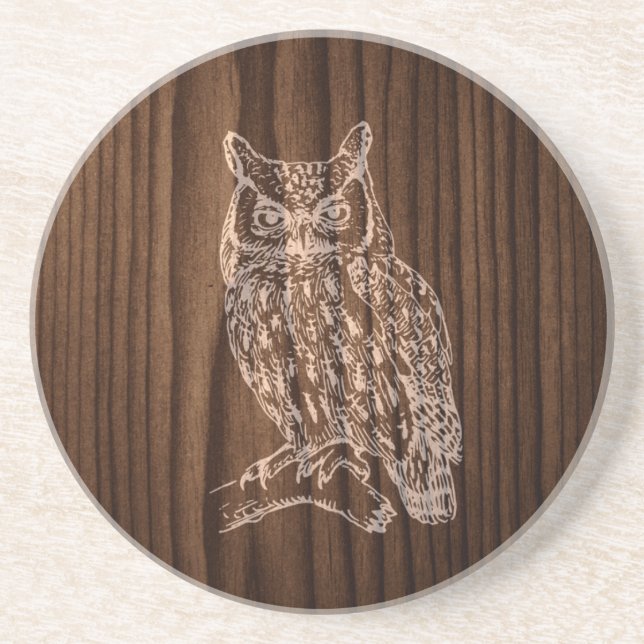Wood Look Owl Stone Coaster (Front)