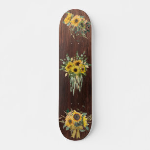 Wood Look Sunflower Floral Bouquet Skateboard