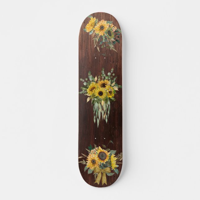 Wood Look Sunflower Floral Bouquet Skateboard (Front)