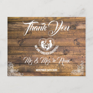 Wood & Loving Heart Wedding  Postcard