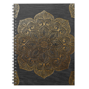 Wood mandala-gold spiral notebook