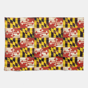 Wood Maryland flag kitchen towel