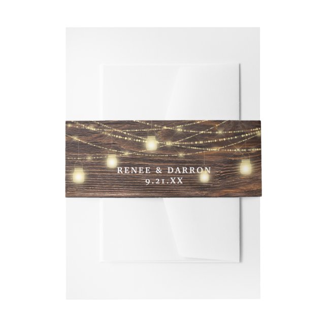 Wood & Mason Jar String Lights Invitation Belly Band (Front Example)