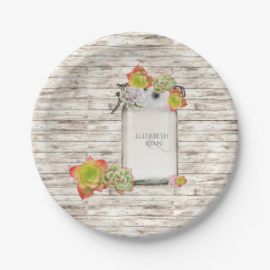 Wood, Mason Jar, Succulents, Wedding, Custom, Paper Plate