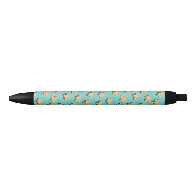 Wood Meeples on Blue | Board Game Black Ink Pen (Front)