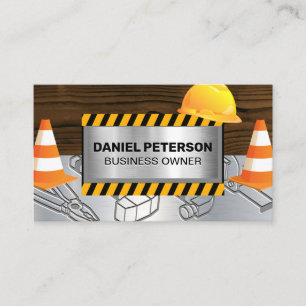 Wood Metal Construction Site Caution Business Card