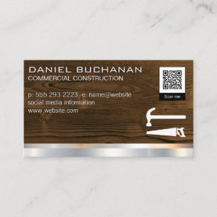 Wood Metallic   Saw Hammer   QR Barcode Template Business Card