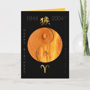 Wood Monkey 1944 2004 Fire Aries zodiac Birthday C Card