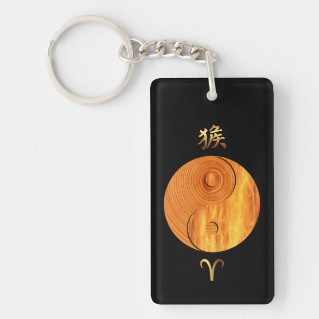 Wood Monkey 1944 2004 Fire Aries zodiac Birthday K Key Ring (Front)