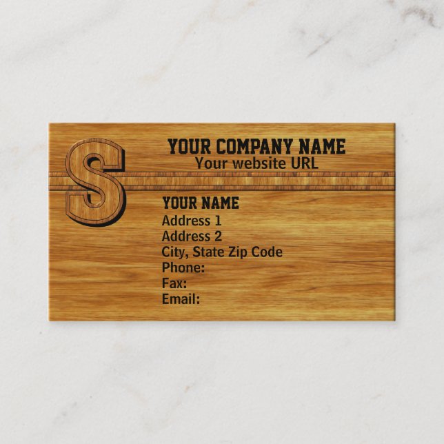 Wood Monogram S Business Card (Front)