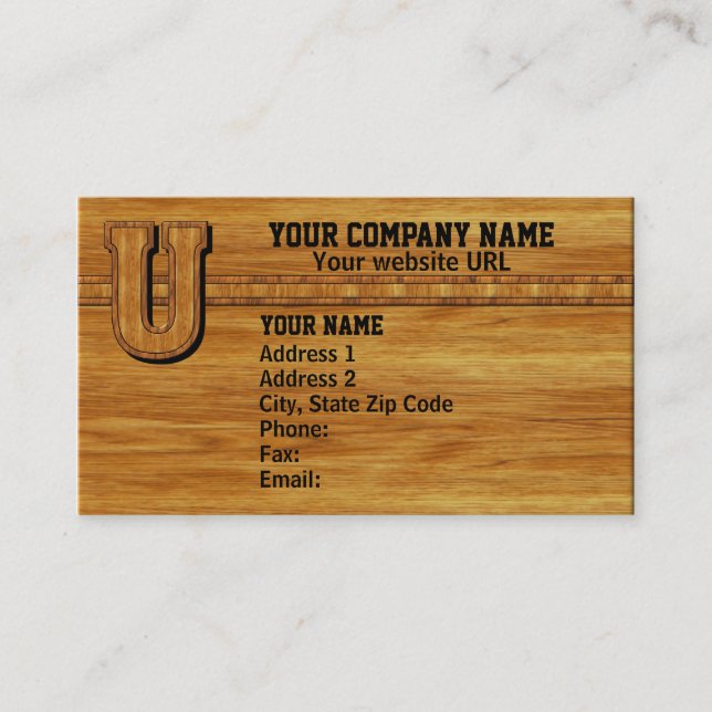 Wood Monogram U Business Card (Front)