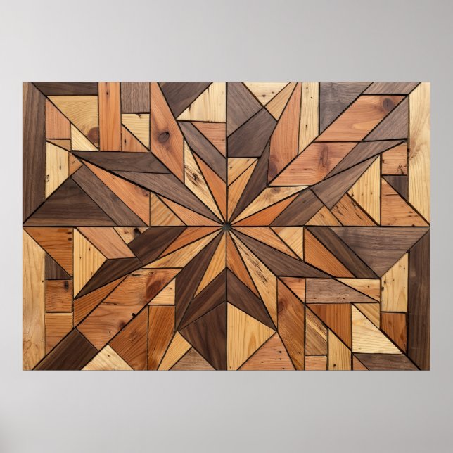 Wood Mosaic Geometric Star Pattern Art Poster (Front)