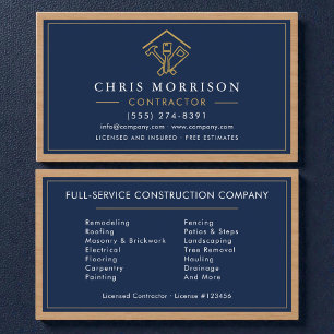 Wood Navy Blue Home Improvement Building Business Card