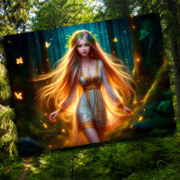Wood nymph fairy girl gold bright forest floral
