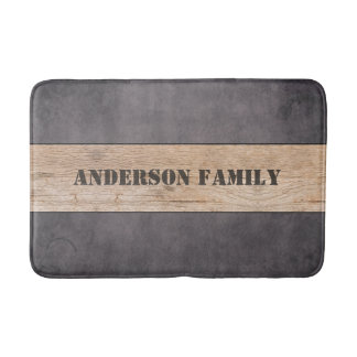 Wood on Dark Background, Family Name Bath Mat