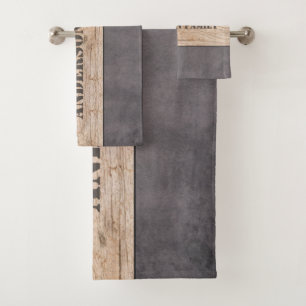 Wood on Dark Background, Family Name Bath Towel Set