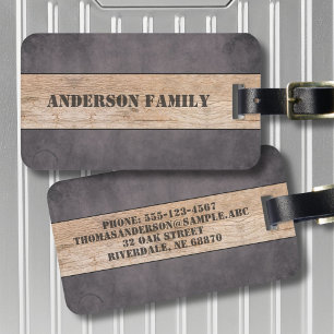 Wood on Dark Background, Family Name Luggage Tag