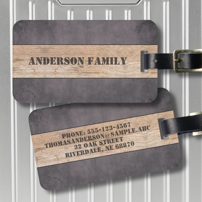 Wood on Dark Background, Family Name Luggage Tag (Creator Uploaded)