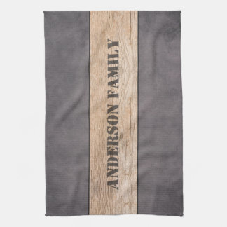 Wood on Dark Background, Family Name Tea Towel