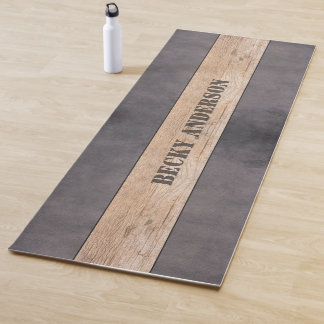 Wood on Dark Background, Name Yoga Mat