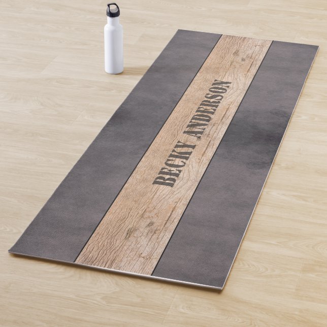 Wood on Dark Background, Name Yoga Mat (In Situ)