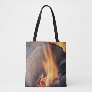Wood on fire tote bag