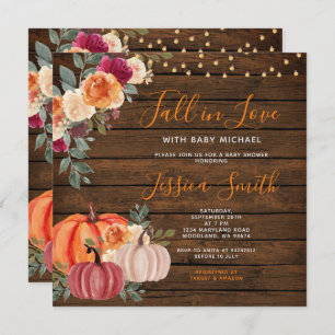 Wood Orange Pumpkin Fall in Love Baby Shower  Invitation