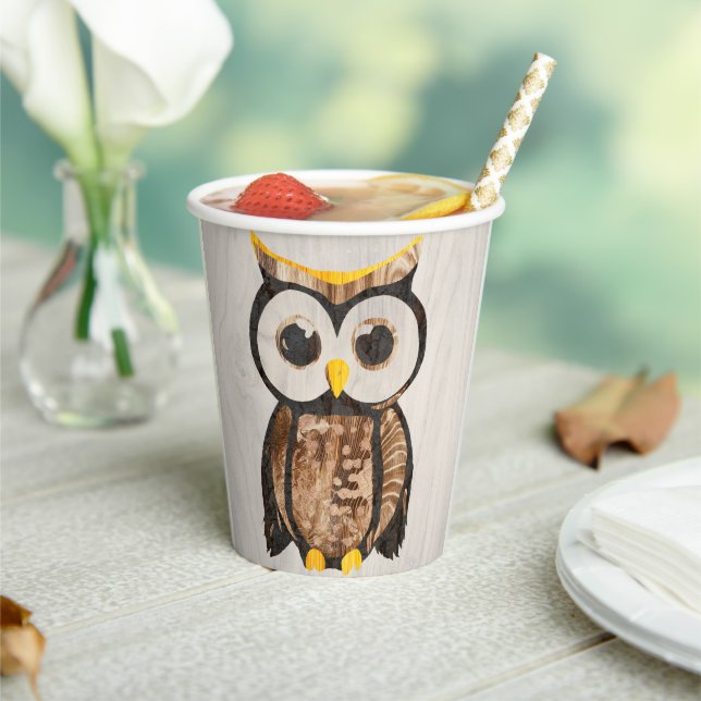 Wood Owl with big eyes Paper Cups (Insitu)