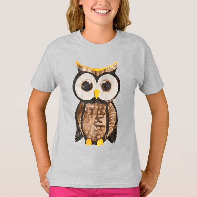 Wood - Owl with big eyes T-Shirt (Front)