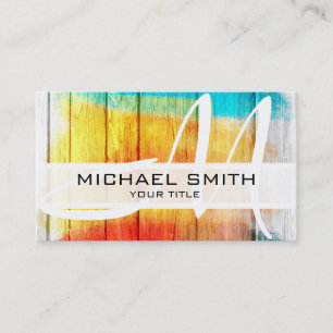 Wood Painted Coloured Modern Monogram #3 Business Card
