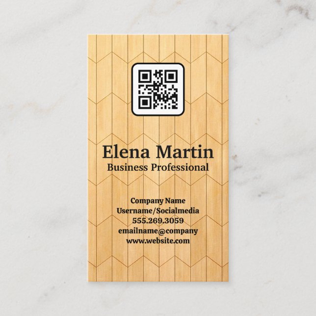 Wood Panel Background | QR Code Business Card (Front)