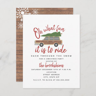 Wood Panel Car Christmas Tree Oh What Fun Party Invitation