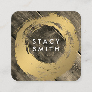Wood Panel Gold Brushed Square Business Card