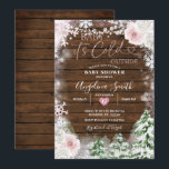Wood Pastel Pink Snowflake Floral Baby Shower  Invitation<br><div class="desc">Rustic Wood Winter Pastel Pink Snowflake Floral Baby Shower invitation</div>