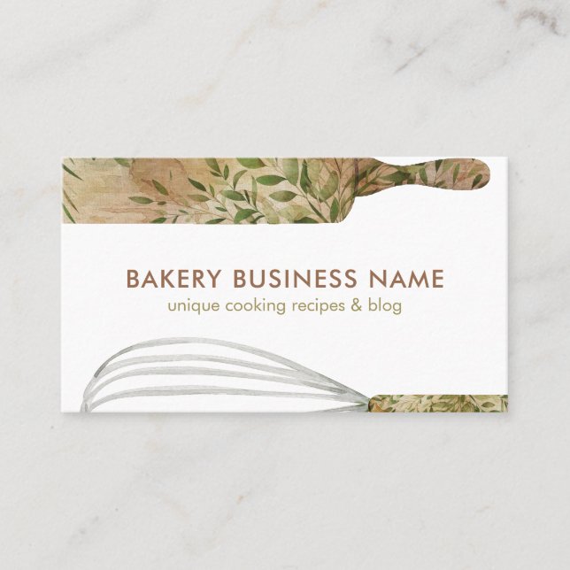 Wood Pastry Chef Catering Cake Maker Rolling Pin Business Card (Front)