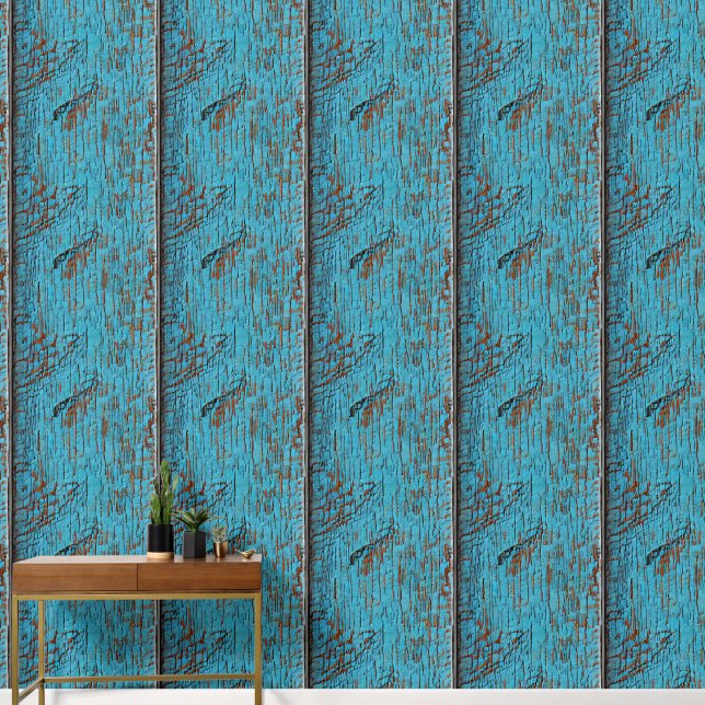 Wood pattern mural weathered flaking paint planks wallpaper (Hallway)