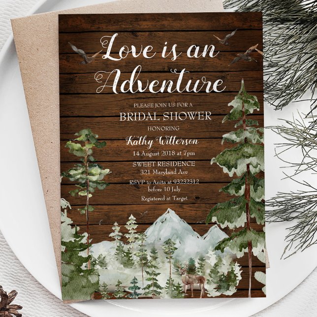 Wood Pine Tree Love is an adventure bridal shower Invitation (Creator Uploaded)