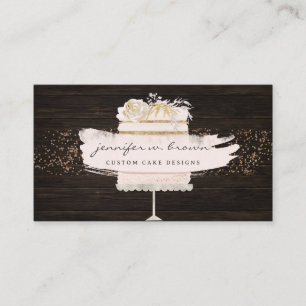 Wood Pink Cake Floral Bakery Pastry Patisserie Business Card