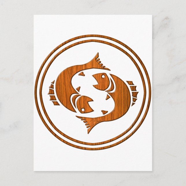 Wood Pisces Zodiac Fish Astrology Sign Postcard (Front)
