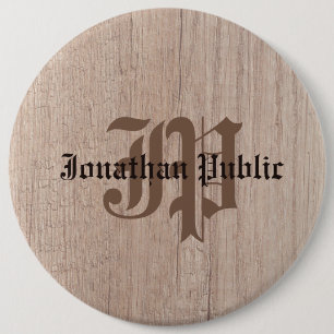 Wood Plank Board Look Old Script Monogram Template 6 Cm Round Badge